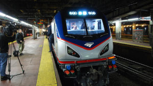 An ACS64-led Amtrak Northeast Regional train prepares to depart Penn Station New York, bound for Washington, D.C. William C. Vantuono photo
